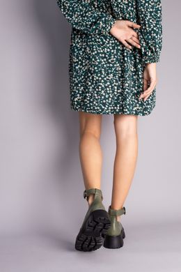 Туфлі жіночі шкіряні кольору хакі на масивній підошві, 35, 23.5