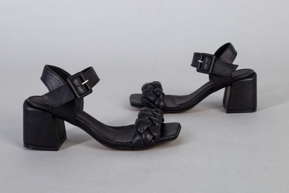 Босоножки женские кожаные черные на каблуке 5.5 см, 41, 26.5