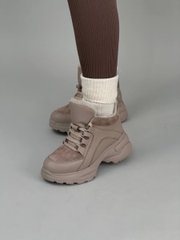 Кросівки жіночі шкіра флотар кольору лате зі вставками замші зимові, 38, 24.5