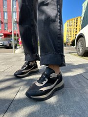 Кросівки жіночі шкіряні чорні із вставками замші, 40, 26