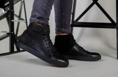 Ботинки мужские кожаные черные с вставкой нубука зимние, 45, 30