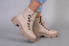 Ботинки женские кожаные бежевые на шнуровке, 35, 23