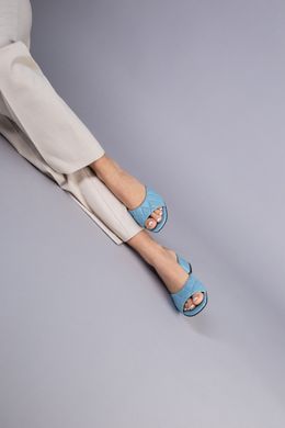 Шлепанцы женские кожаные голубого цвета на каблуке 4 см, 36, 23.5