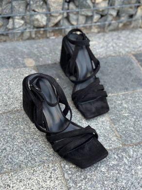 Босоніжки жіночі замшеві чорні на підборах, 40, 26