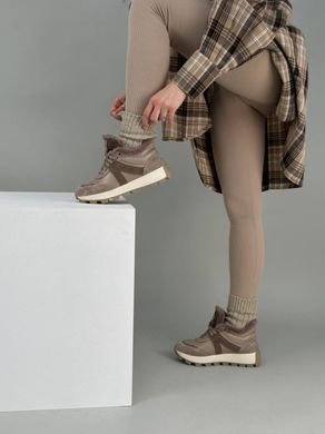 Кроссовки женские кожаные бежевые с вставками замши зимние, 39, 25.5