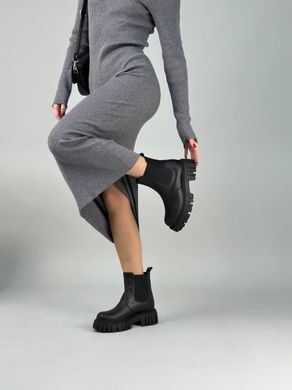 Ботинки женские кожаные черные с резинкой демисезонные, 35, 23