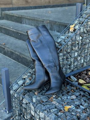 Сапоги-трубы женские кожаные черные на небольшом каблуке, 41, 26.5