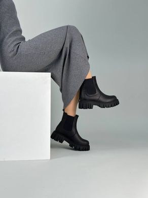 Ботинки женские кожаные черные с резинкой демисезонные, 35, 23