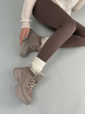 Кросівки жіночі шкіра флотар кольору лате зі вставками замші зимові, 38, 24.5