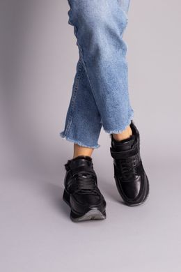 Кроссовки женские кожаные черные с вставками замши зимние, 42, 27