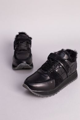 Кроссовки женские кожаные черные с вставками замши зимние, 42, 27