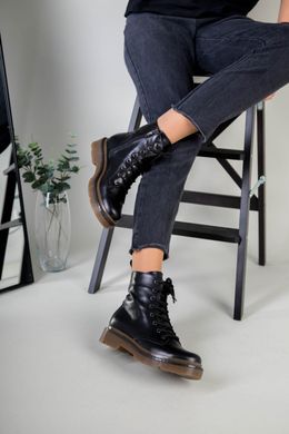 Женские черные кожаные зимние ботинки на цигейке, 40, 26-26.5