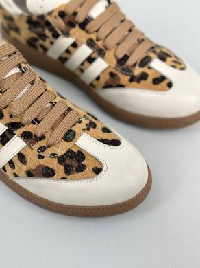 Кеды женские кожаные молочные с текстильной вставкой леопардового цвета, 41, 26.5
