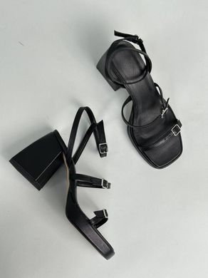 Босоножки женские кожаные черного цвета на каблуках, 40, 26