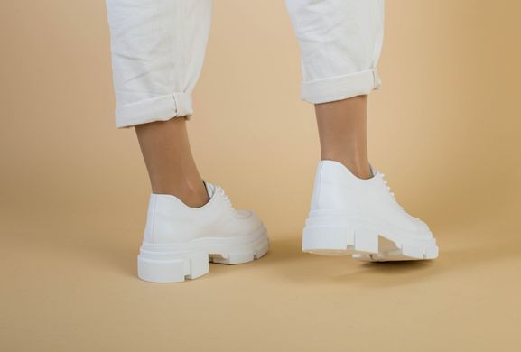 Туфли женские кожаные белые на массивной подошве, 40, 26