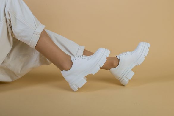 Туфли женские кожаные белые на массивной подошве, 40, 26