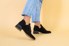 Туфли женские замшевые черные на небольшом каблуке на шнурках, 40, 26-26.5