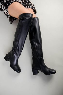 Ботфорты женские кожаные черные на каблуке зимние, 36, 23.5