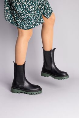Ботинки женские кожаные черные на резинках с зеленой подошвой, 38, 24.5-25