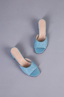 Шлепанцы женские кожаные голубого цвета на каблуке 4 см, 37, 24