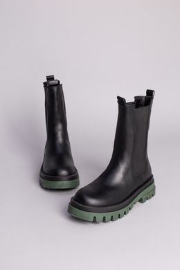 Ботинки женские кожаные черные на резинках с зеленой подошвой, 38, 24.5-25
