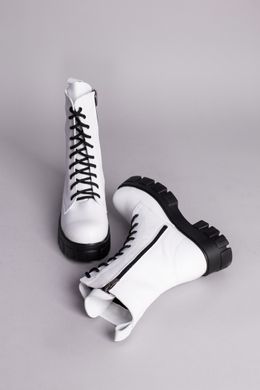 Черевики жіночі шкіряні білі на шнурках та із замком, зимові, 36, 23