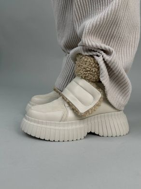 Ботинки женские кожаные молочные с вставками замши, 40, 25-25.5