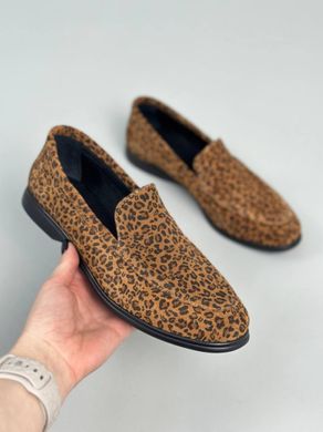 Лоферы женские кожаные замшевые с леопардовым принтом, 36, 23.5