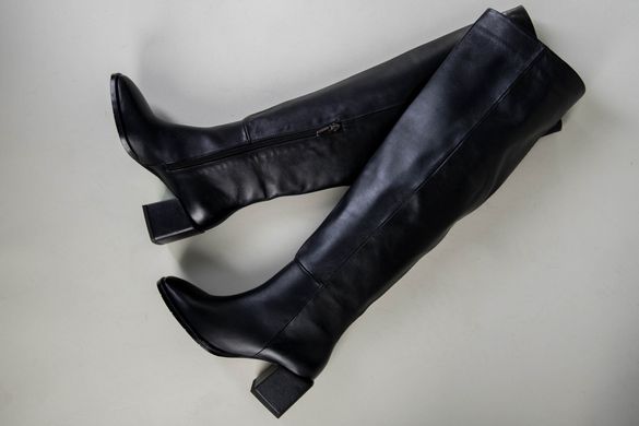 Ботфорты женские кожаные черные на каблуке зимние, 36, 23.5
