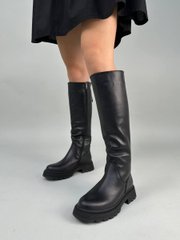 Сапоги женские кожаные черного цвета зимние, 37, 23.5