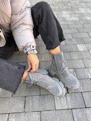 Ботинки женские замшевые серого цвета на шнурках и с замком, 38, 24.5