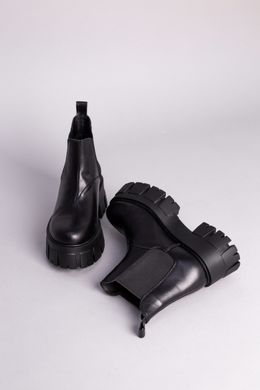 Ботинки женские кожаные черные с резинкой на тракторной подошве зимние, 36, 23