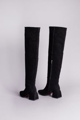 Ботфорты женские замшевые черного цвета с обтянутым каблуком зимние, 41, 26.5