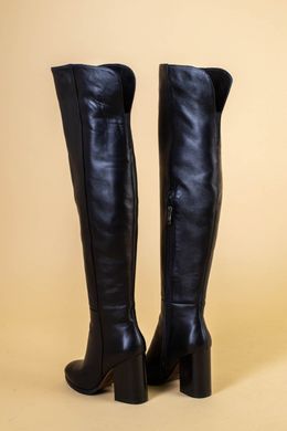 Ботфорты женские кожаные черные на каблуке, зимние, 40, 26