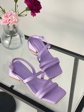 Босоножки женские кожаные лилового цвета на каблуке, 37, 24