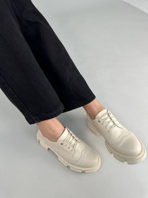 Туфли женские кожаные бежевые на шнурках, 41, 27