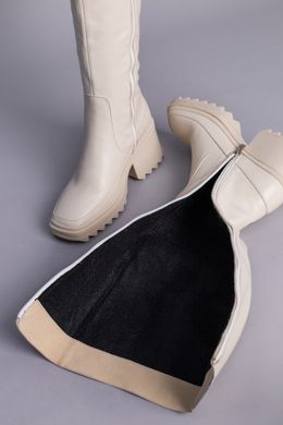 Сапоги женские кожаные бежевые на небольшом каблуке, 40, 26