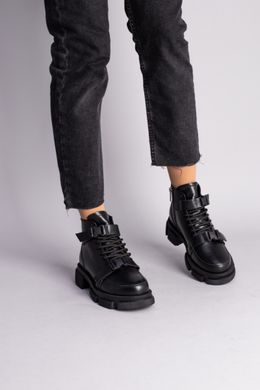 Ботинки женские кожаные черные с ремешками зимние, 41, 26.5