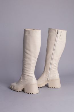 Сапоги женские кожаные бежевые на небольшом каблуке, 40, 26