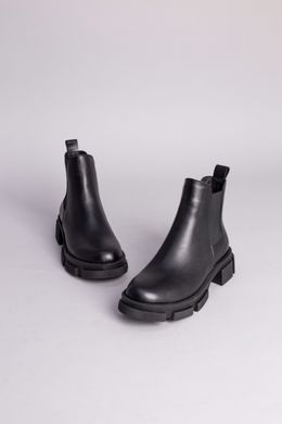 Челси женские кожаные черные на черной подошве зимние, 41, 26.5