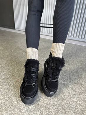 Ботинки женские замшевые черного цвета зимние, 41, 26