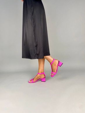 Босоніжки жіночі шкіряні кольору фуксії на підборах, 41, 27