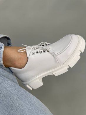 Туфлі жіночі шкіряні білі на шнурках без підборів, 36, 23.5