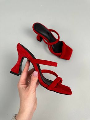 Шлепанцы женские замшевые красного цвета на каблуке, 35, 23