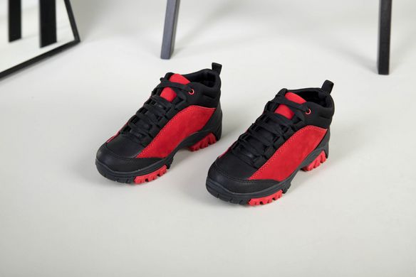 Ботинки для мальчика из нубука красные с вставками черного цвета, 40, 25.5