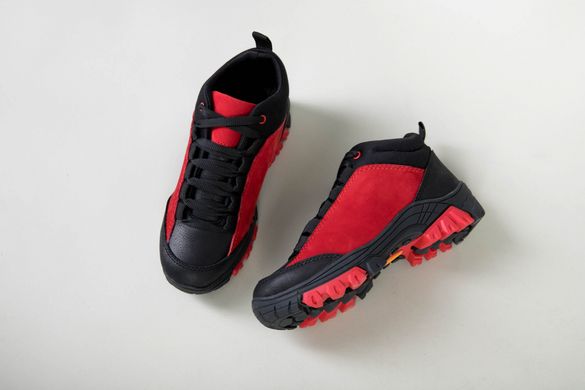 Ботинки для мальчика из нубука красные с вставками черного цвета, 40, 25.5