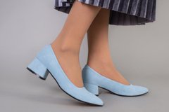 Туфли лодочки женские замшевые голубого цвета, 39, 25.5