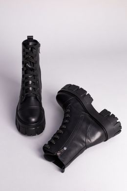 Черевики жіночі шкіряні чорні на шнурках на цигейці, 40, 26