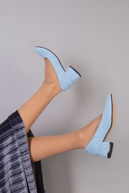Туфли лодочки женские замшевые голубого цвета, 39, 25.5
