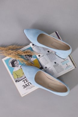 Туфлі човники жіночі замшеві блакитного кольору, 39, 25.5
